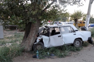 В Астрахани водитель легкового автомобиля не справился с управлением и совершил наезд на дерево