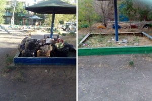 В Астрахани после публикации из детской песочницы убрали почти весь мусор