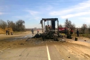 Полицейские обеспечили безопасность участников движения на трассе «Астрахань – Ставрополь», где загорелся грузовик