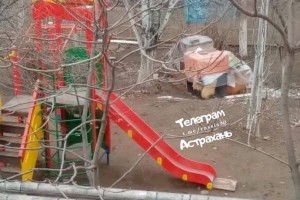 В Астрахани соорудили домик для собак на детской площадке