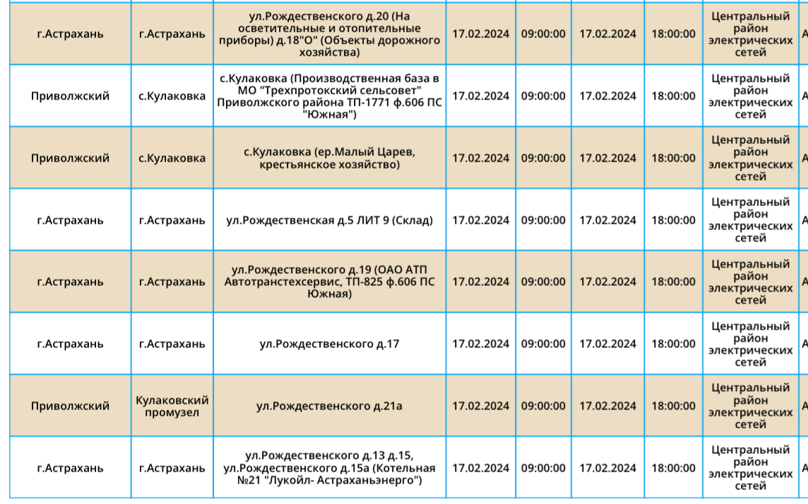 17 февраля в Астрахани и Приволжском районе области не будет света |  16.02.2024 | Астрахань - БезФормата