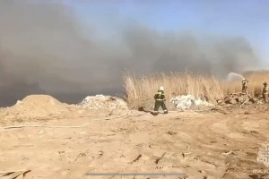 В Приволжском районе Астраханской области уже два часа горит камыш