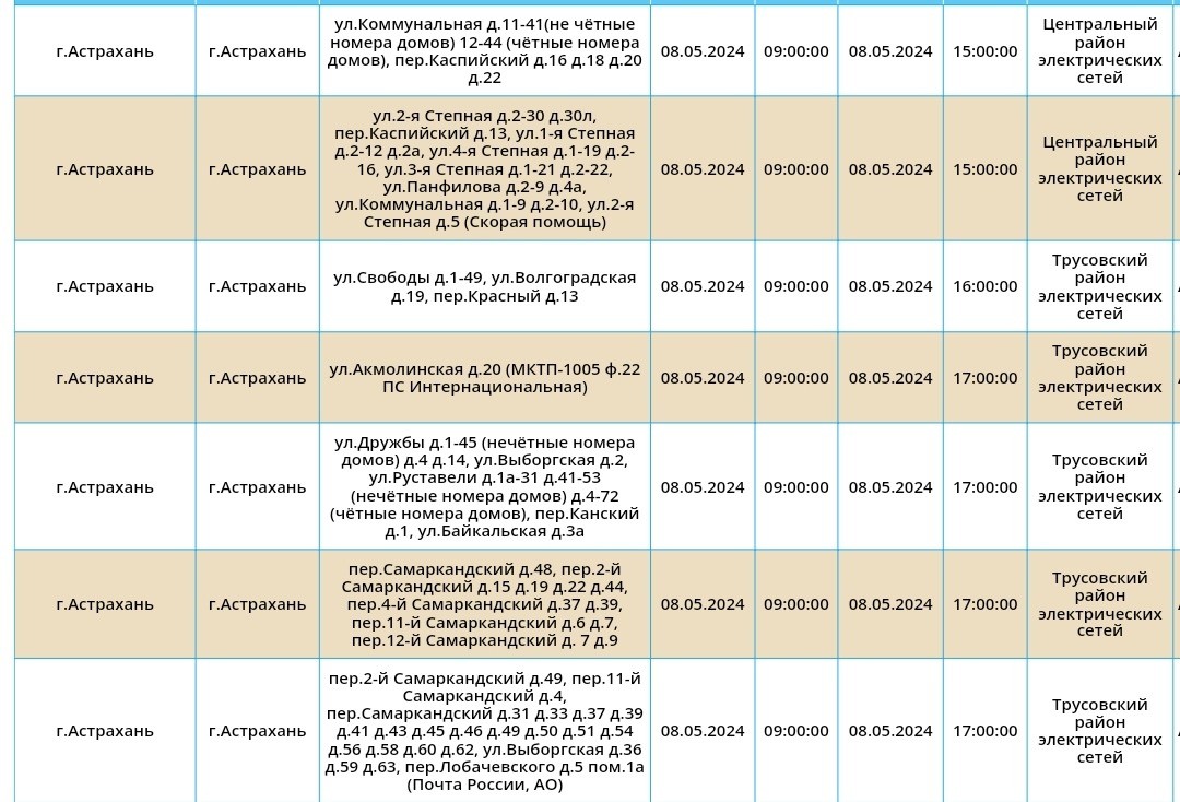 8 мая часть Трусовского района Астрахани останется без света | 07.05.2024 |  Астрахань - БезФормата