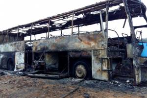 В Сети появились фото и видео сгоревшего под Астраханью пассажирского автобуса