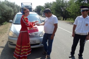 При въезде в Астраханскую область иностранных водителей встречают хлебом-солью