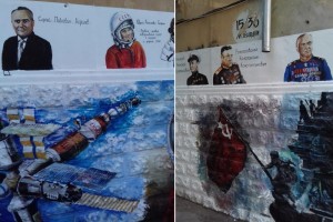 В Астрахани появились граффити, посвящённые героям войны и советской космонавтики